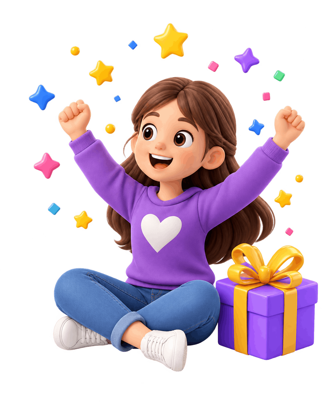 Радостная девочка с подарком участвует в квесте Fundelivery